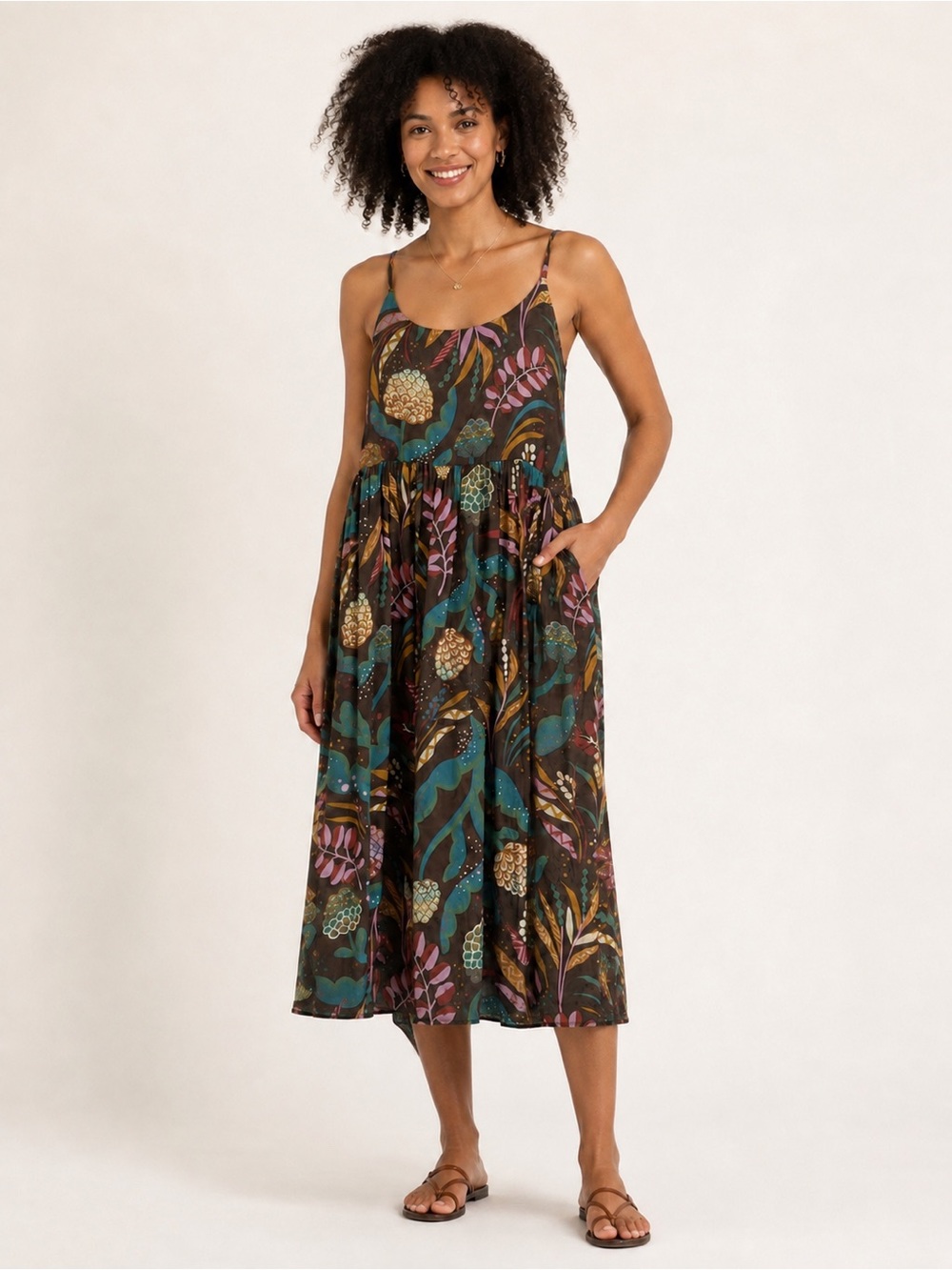 🌺 Gudrun Sjödén Organic Cotton Botanical Print Midi Dress